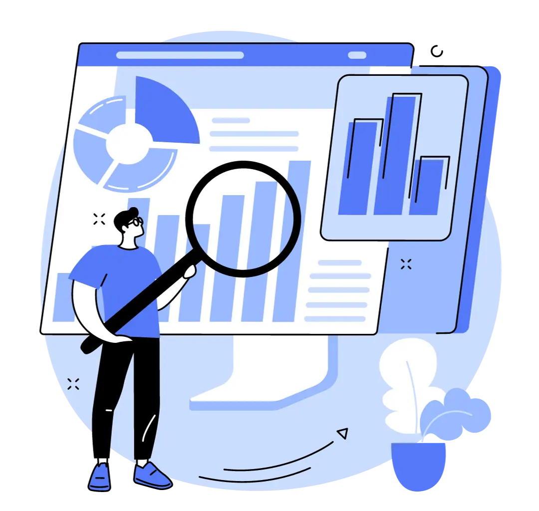 A person holding a magnifying glass looking at a graph-Website Audit-Christian Dave Catayoc